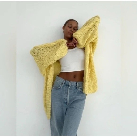 Rumored Sweaters - Rumored Aspen Open Knit Cardigan Butter Yellow Cable‎ S/M Boho Artsy Chunky Twee